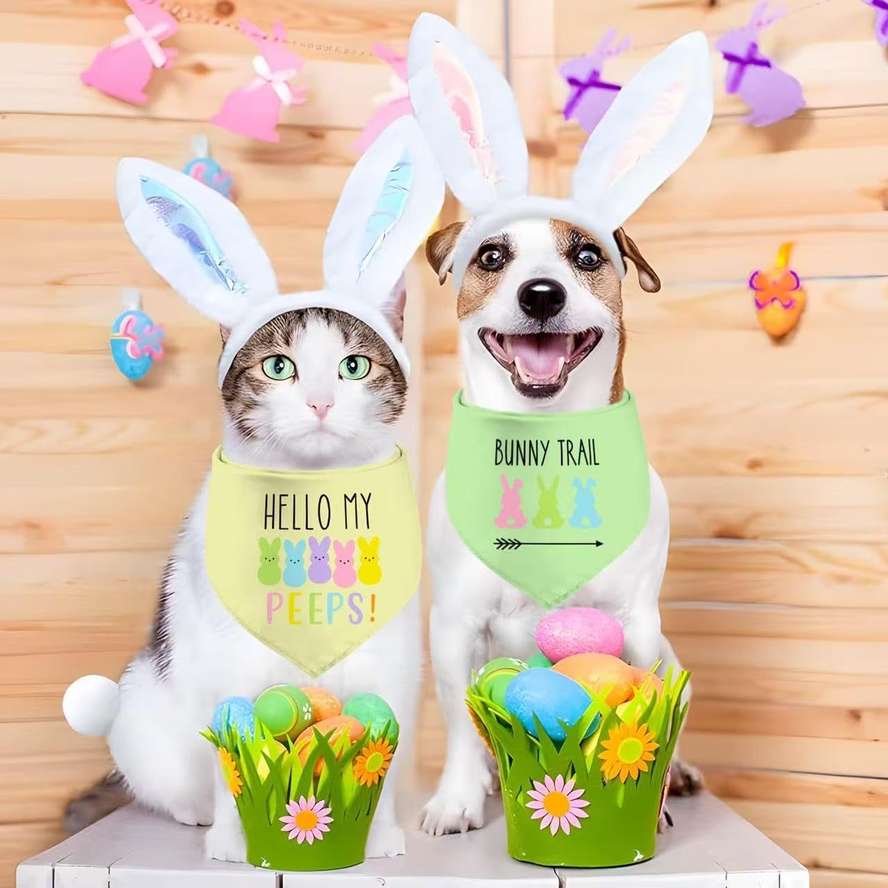 Easter Dog Bandana, 2 Pack Adjustable Holiday Party Pets Easter Egg Rabbit Bandana Triangle Bibs Cat Scarf Set image 2