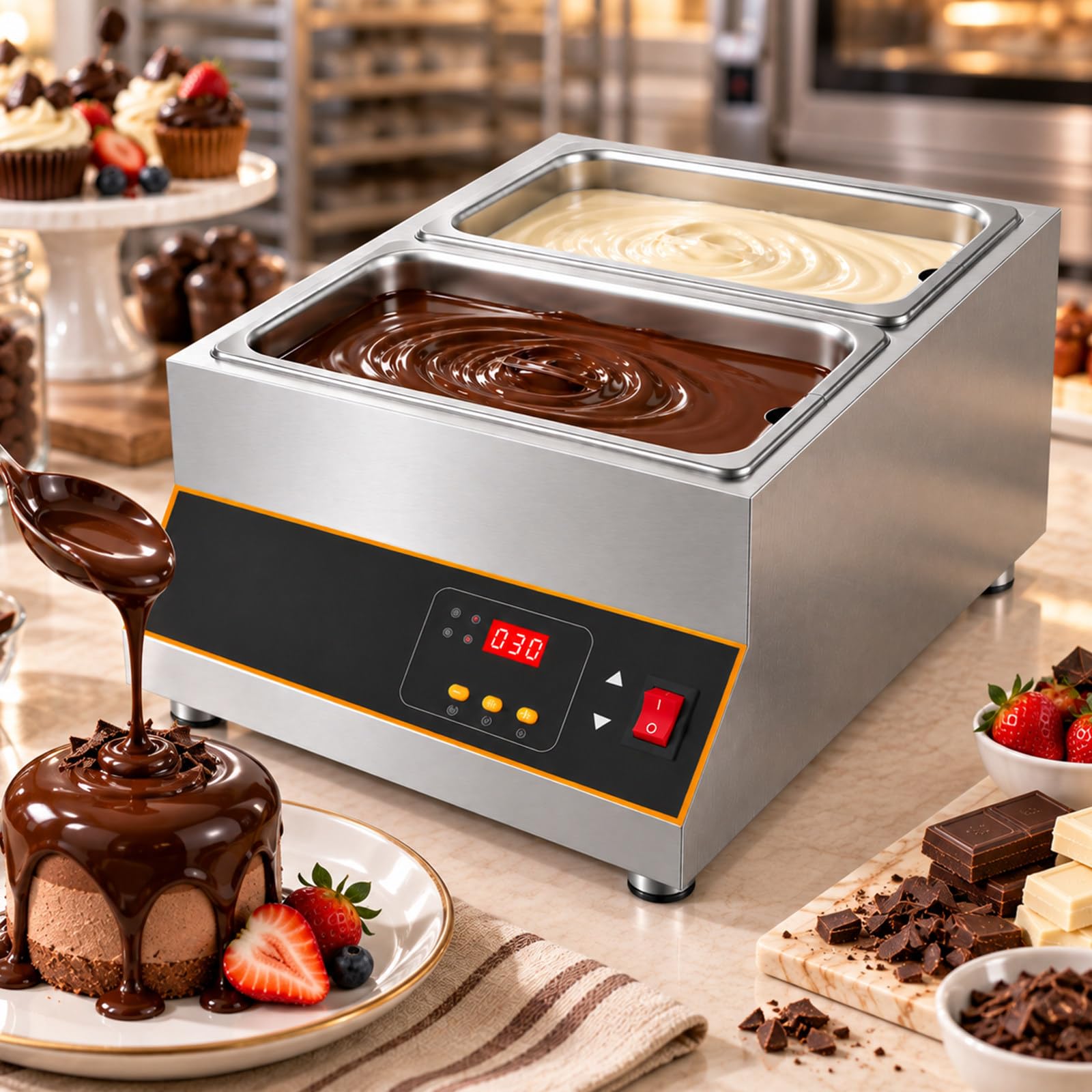 Scioglitore Elettrico per Cioccolato, 500W 2-Tank