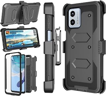 Njjex لـ Moto G 5G 2023 Case ، لـ Motorola G 5G 2023 Phone Holster Case, [Nbeck] واقي شاشة مدمج للخدمة الشاقة مقاوم للصدمات حزام دوار متين غطاء الحافظة Kickstand Hard Shell [أسود]