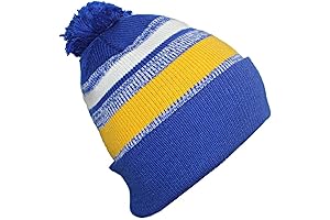 Essential Variegated Blue Beanie with Vibrant Yellow Pom