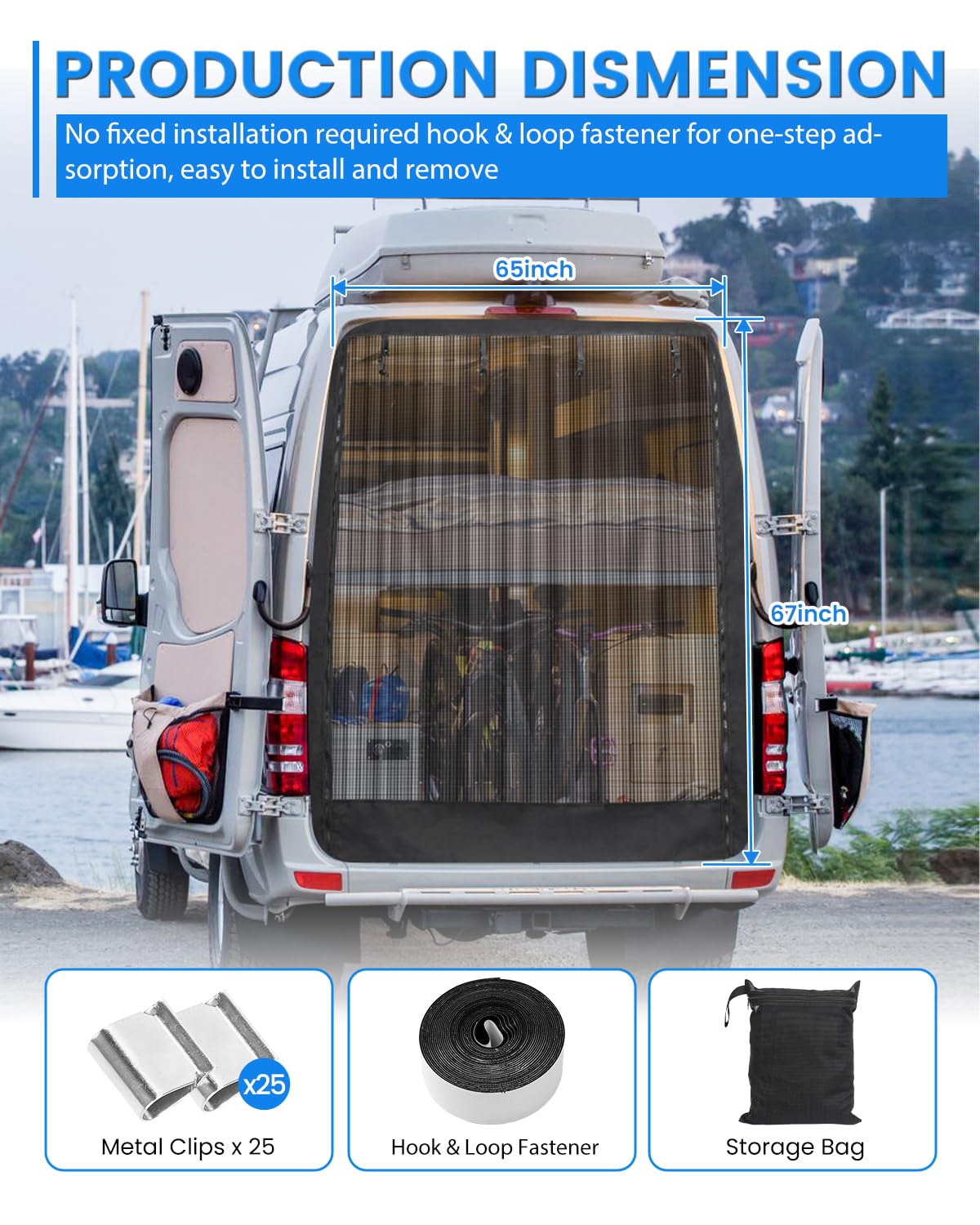 SUPAREE 170x165cm Moustiquaire Hayon Voiture Moustiquaires Porte Arrière Moustiquaire pour Porte de Van Universel avec Fermeture Auto-agrippante et Zipper pour Camping-Car Caravane