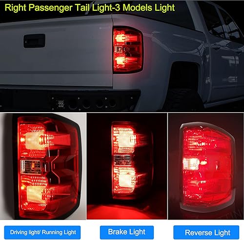 Miniatura 6 de MOCW Luz trasera estilo fábrica compatible con Chevrolet Silverado 1500 2500 HD 3500HD, GMC Sierra 3500 HD 2016-2018, bombillas de freno y arnés