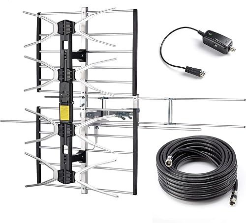 Miniatura 1 de PBD - Antena digital HDTV para exteriores con amplificador de alta ganancia y bajo ruido, cable coaxial RG6 de 40 pies, divisor de 2 vías, rango de
