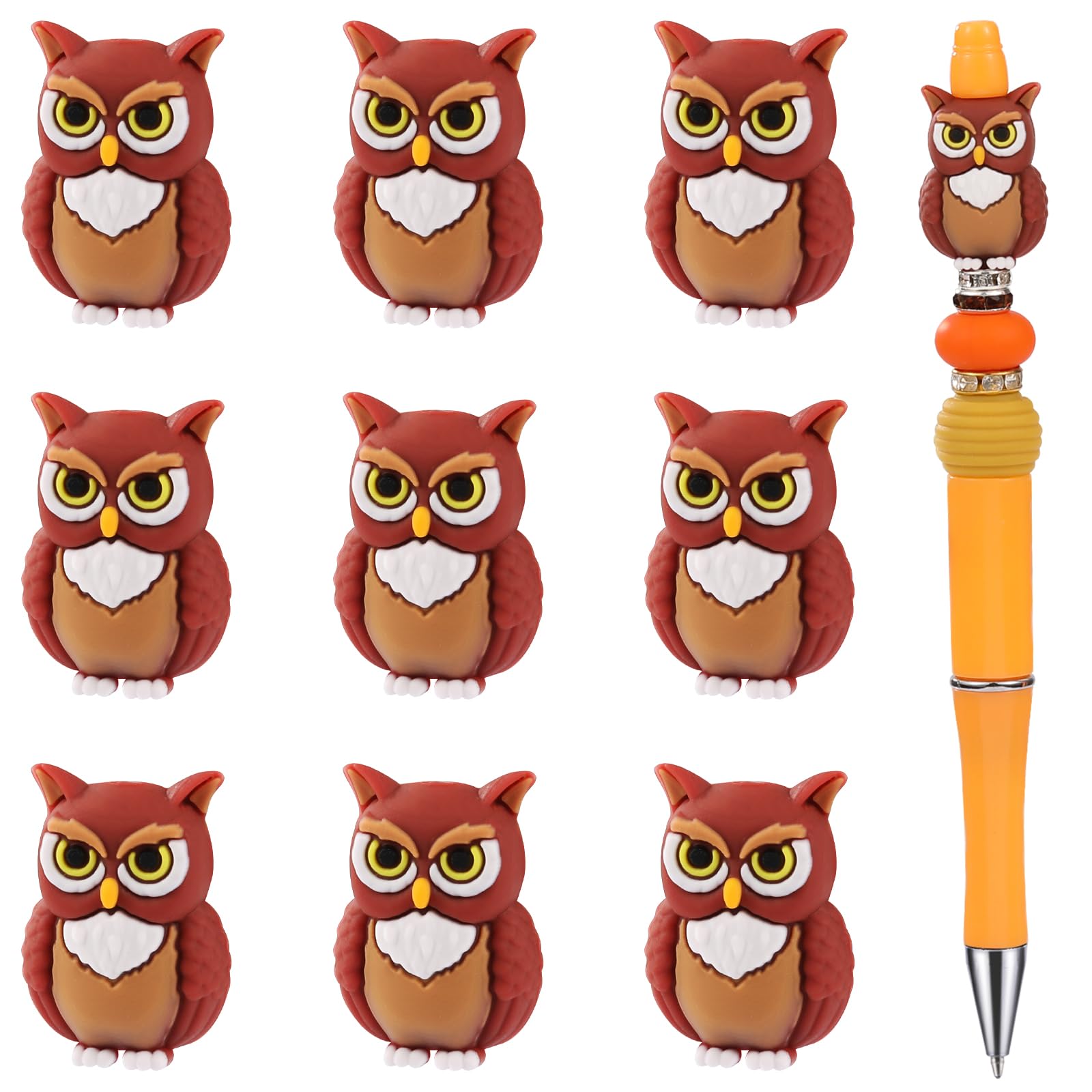 HUAAPLEVLA 3D Animal Silicone Beads for Keychain Making, Owl, 10 Pcs