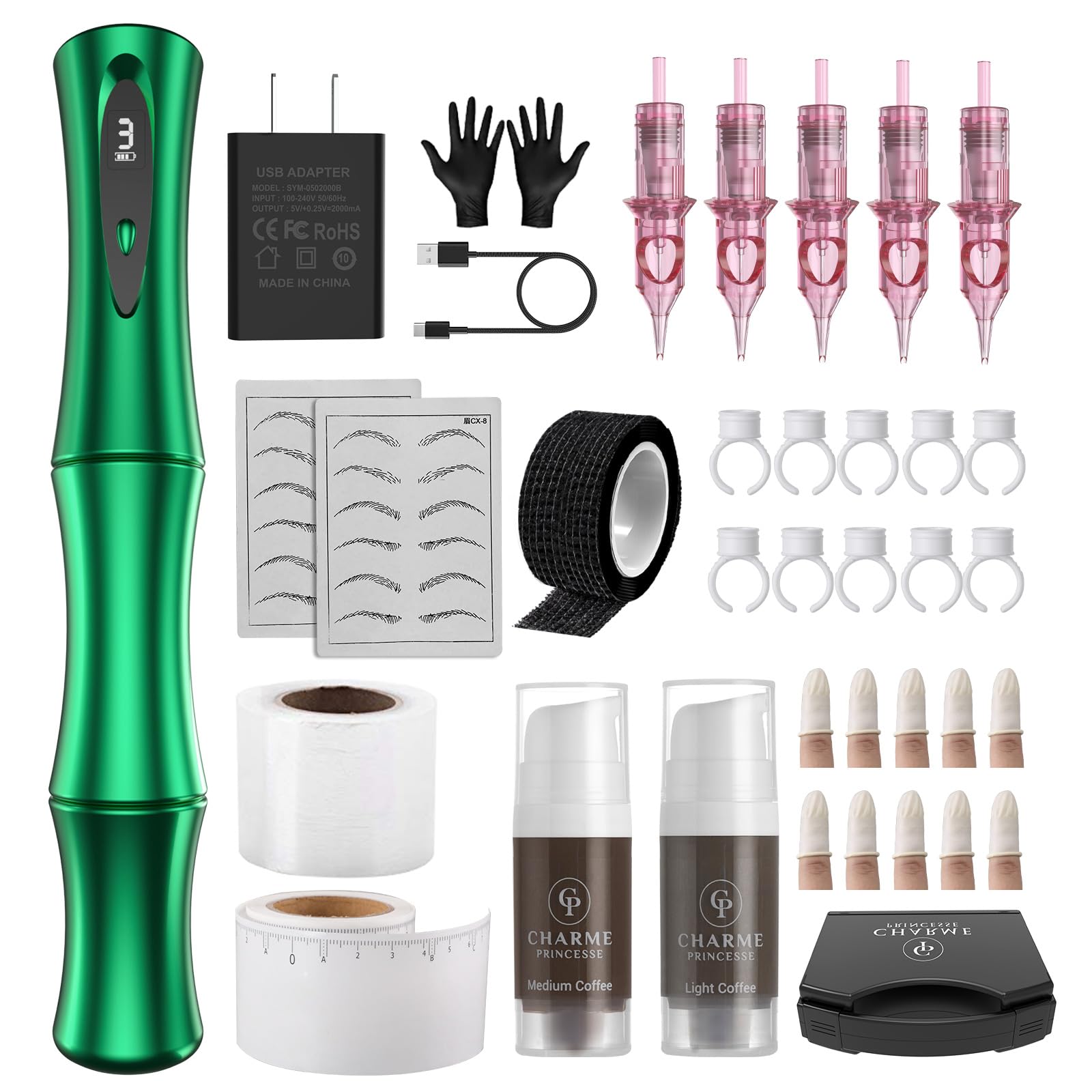 Charme Princesse Microblading Machine Kit Wireless Permanent Makeup Pen Set for Brows Eyeliner Lips CPE39KIT-10-US