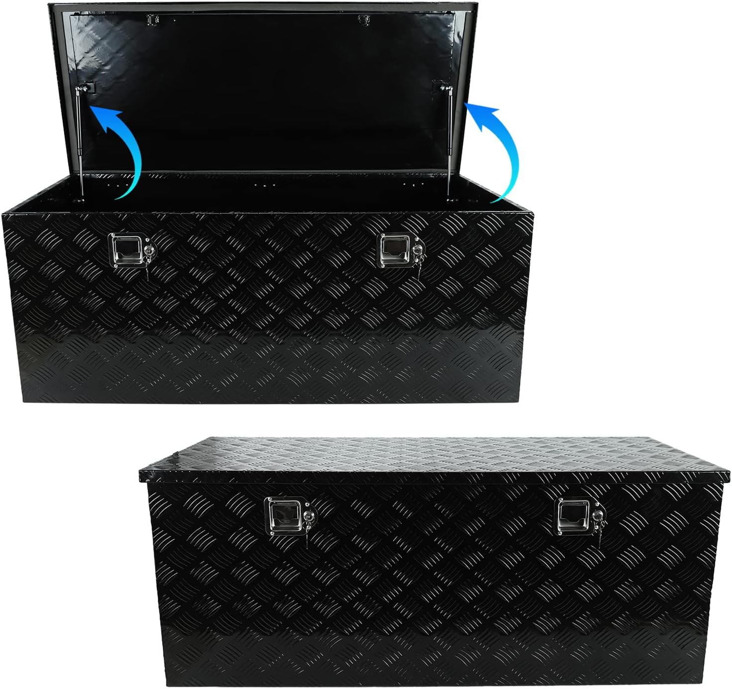 48"(L) x 19.5"(W) x 17.5"(H) Pickup Truck Bed Tool Box，Truck Tool Box for Bed of Truck,Aluminum Stripes Toolbox for Truck RV Tralier,Chrome Latch,Waterproof，Black Surface