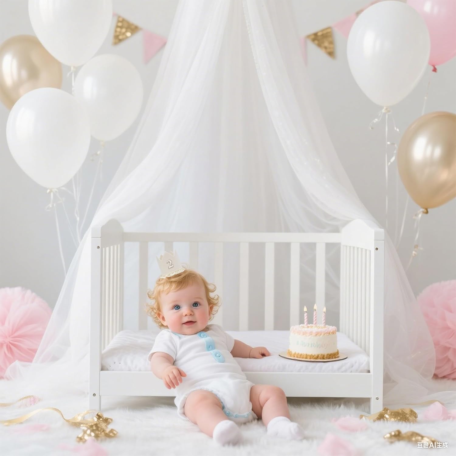Crown Birthday Hat for 2 Year Old, White with Gold Glitter Number 2, Lace Trim - Image 4