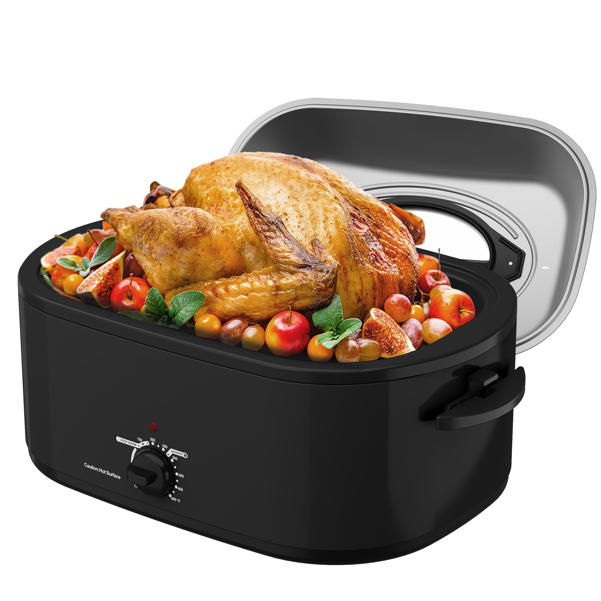 SUNVIVIPRO Roaster Oven 28 Quart, Electric Turkey Roaster with Self-Basting Lid, Removable Pan & Rack, Variable Temp Control, Stainless Steel, Black