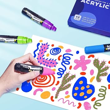 Arrtx Product Image Jumbo Poster Markers, 10mm 12 Colors & 15mm Felt, Acrylic Paint Markers Permanent Paint Pens for Rock Painting, Blackboards, Windshield, Outdoor Paintings DIY Crafts Making