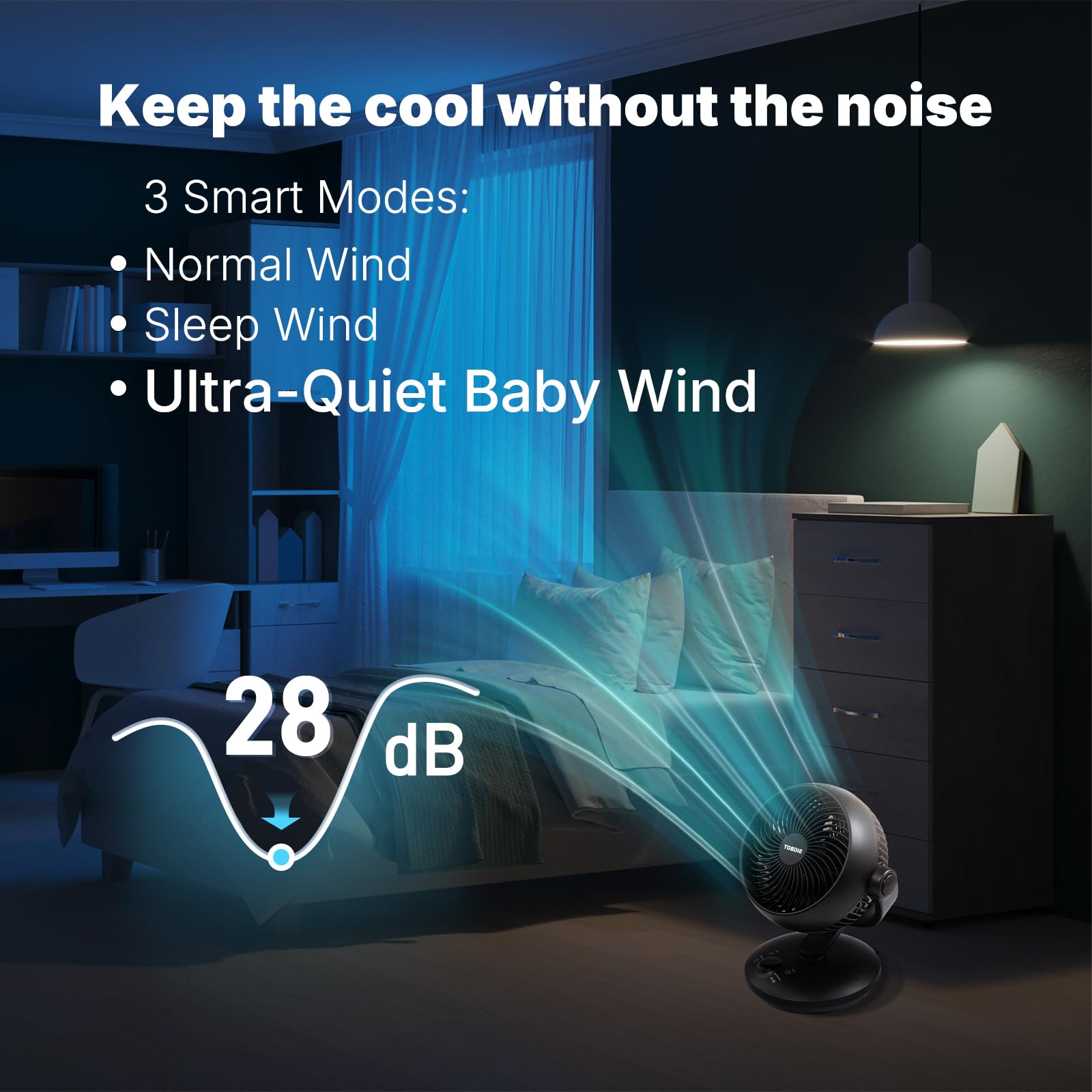 Ventilador de escritorio para dormitorio con control remoto, ventilador de mesa ultra silencioso de 25 dB, refrigeración de alta velocidad para oficina. 3 modos, 8 velocidades, temporizador de 7