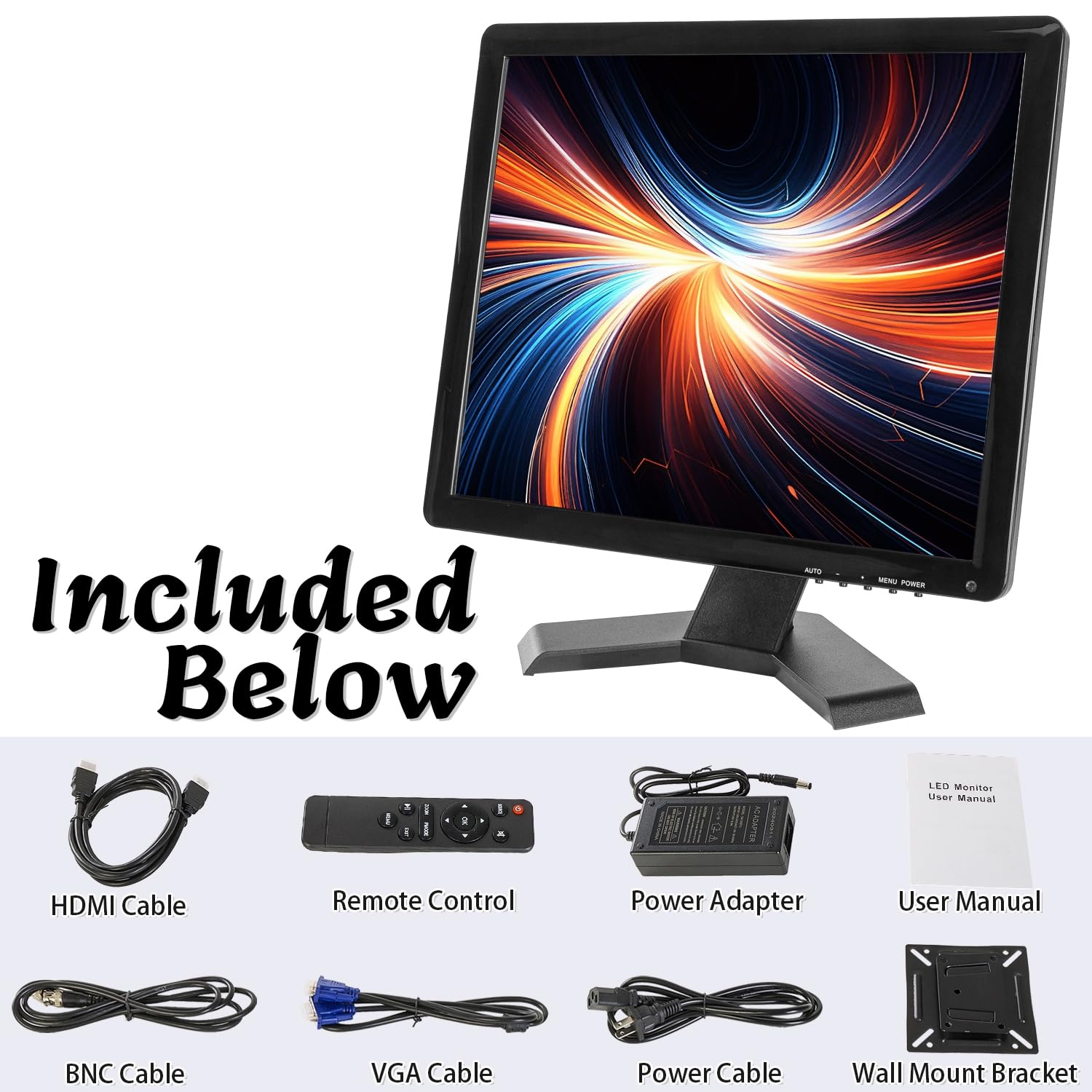 Moniteur de vidéosurveillance de sécurité LCD TFT 19 Pouces résolution 1280x1024 écran Couleur Prise en Charge HDMI VGA AV BNC USB entrée avec télécommande Haut-parleurs intégrés pour caméra