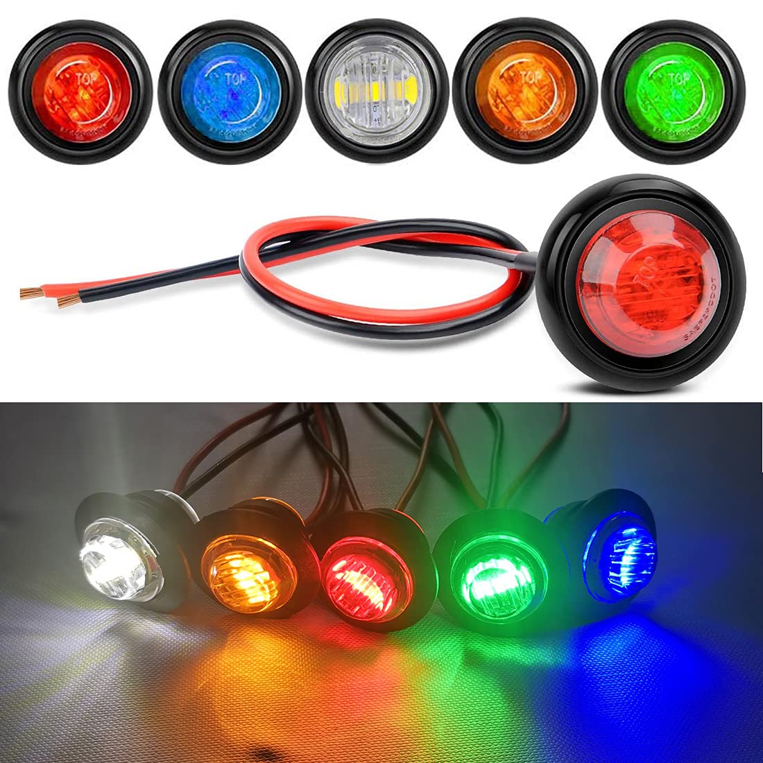 GUUZI 5 Packungen wasserdichte LED-Unterwasserbeleuchtung, LED-Innenbeleuchtung, 12 V Navigationslichter (Rot/Bernstein/Blau/Grün/Weiß)