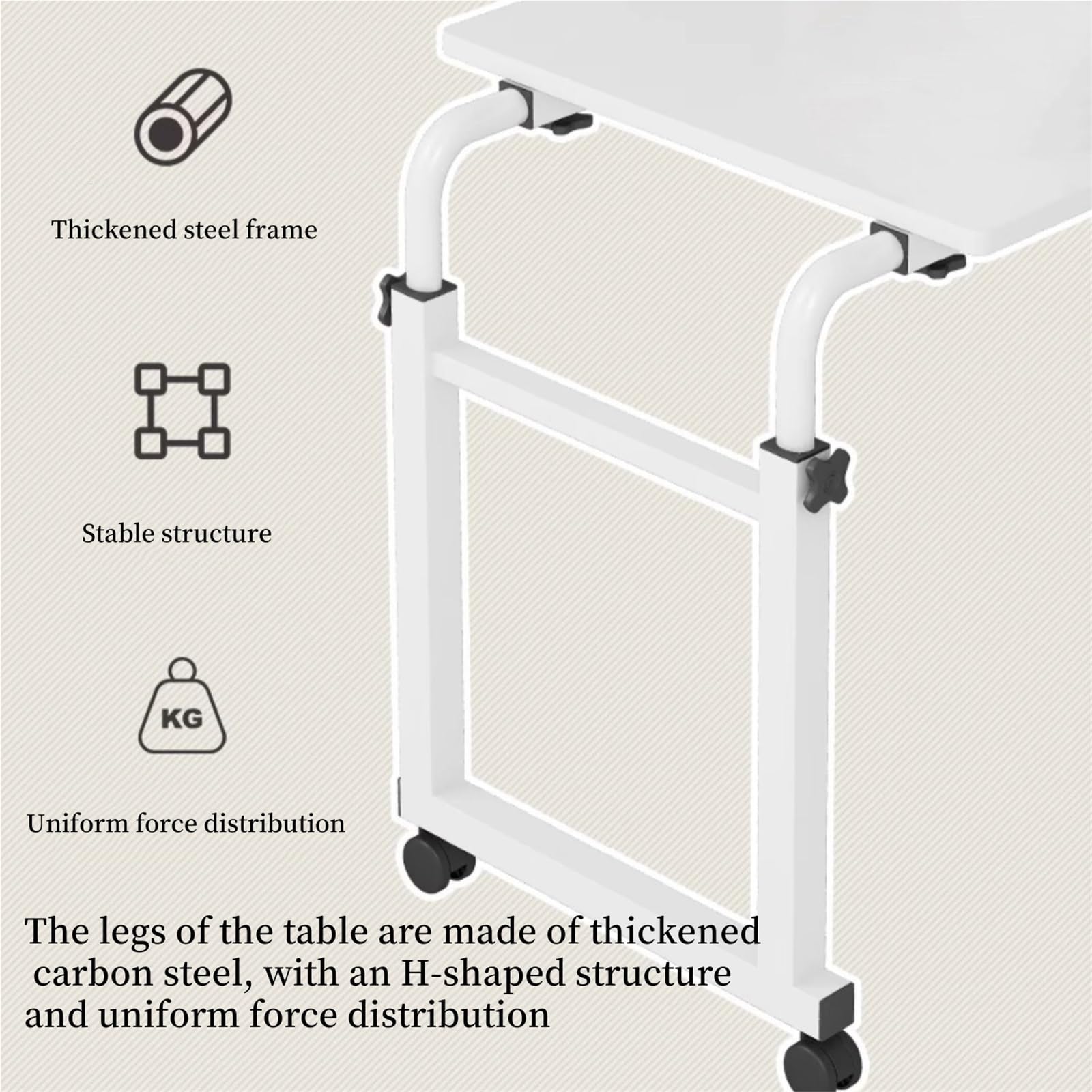 Mesa ajustable sobre la cama con ruedas, altura y longitud ajustables, escritorio abatible, escritorio de oficina portátil de metal para sala de estar y dormitorio, mesita de noche con ruedas (acabado