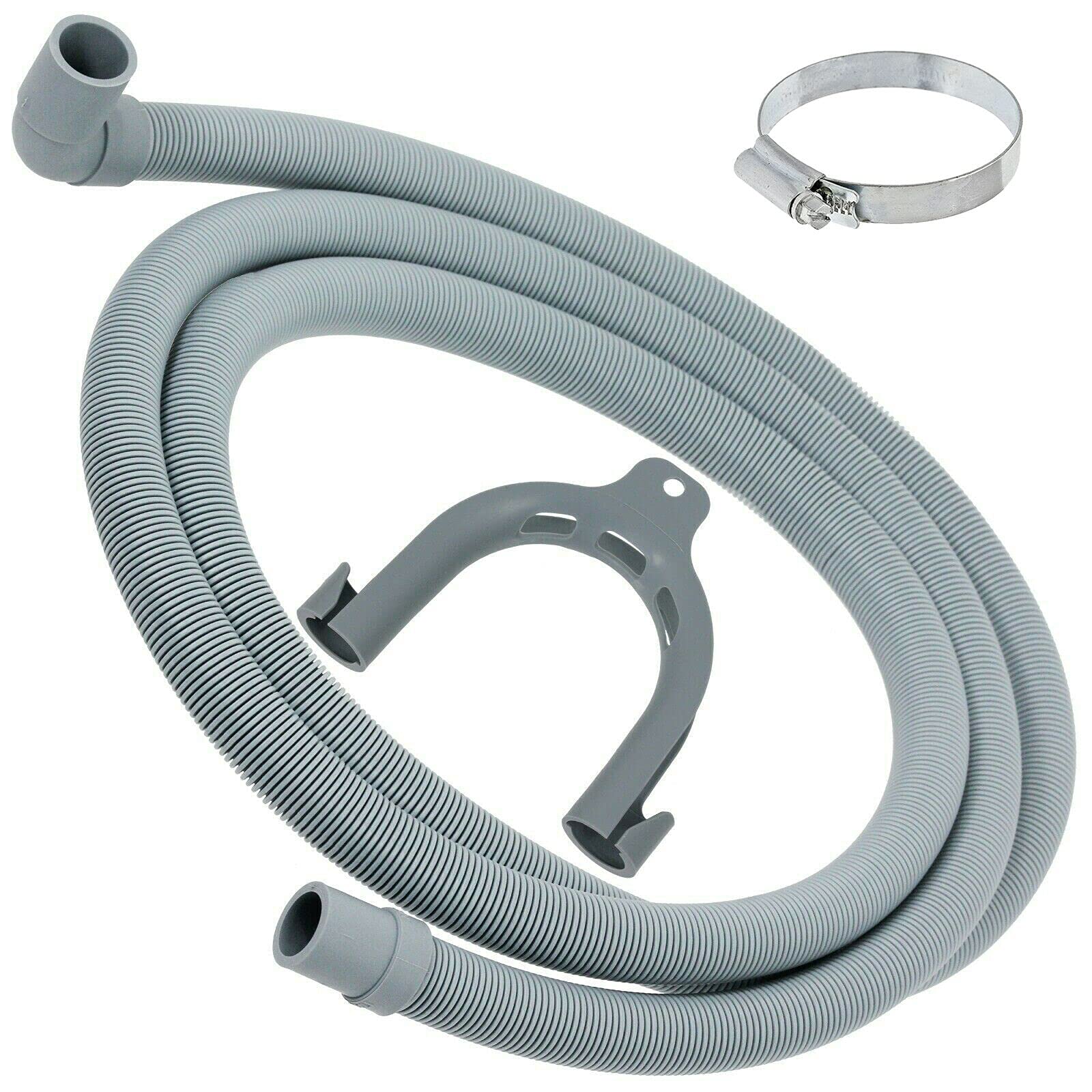Spares2go Grey Drain Hose With Right Angle End + Clip Compatible With Hisense Washing Machine (2.5M)
