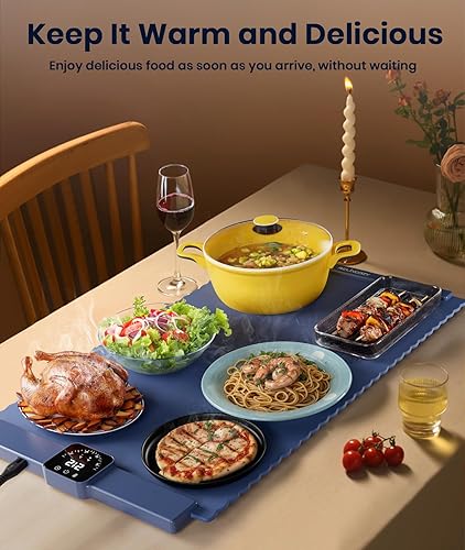 Miniatura 7 de Tapete de calentamiento de alimentos para alimentos, bandeja de calentamiento eléctrica con 5 ajustes de temperatura para mantener la comida
