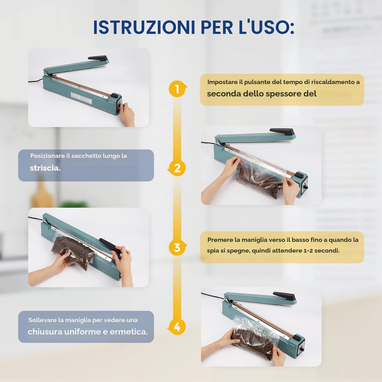 Hanchen Termosigillatrice 300mm/11.8inch Sigillatrice per sacchetti di plastica Impluse Heat Sealer 400W per Mylar Bag Kraft Paper Bag 220V