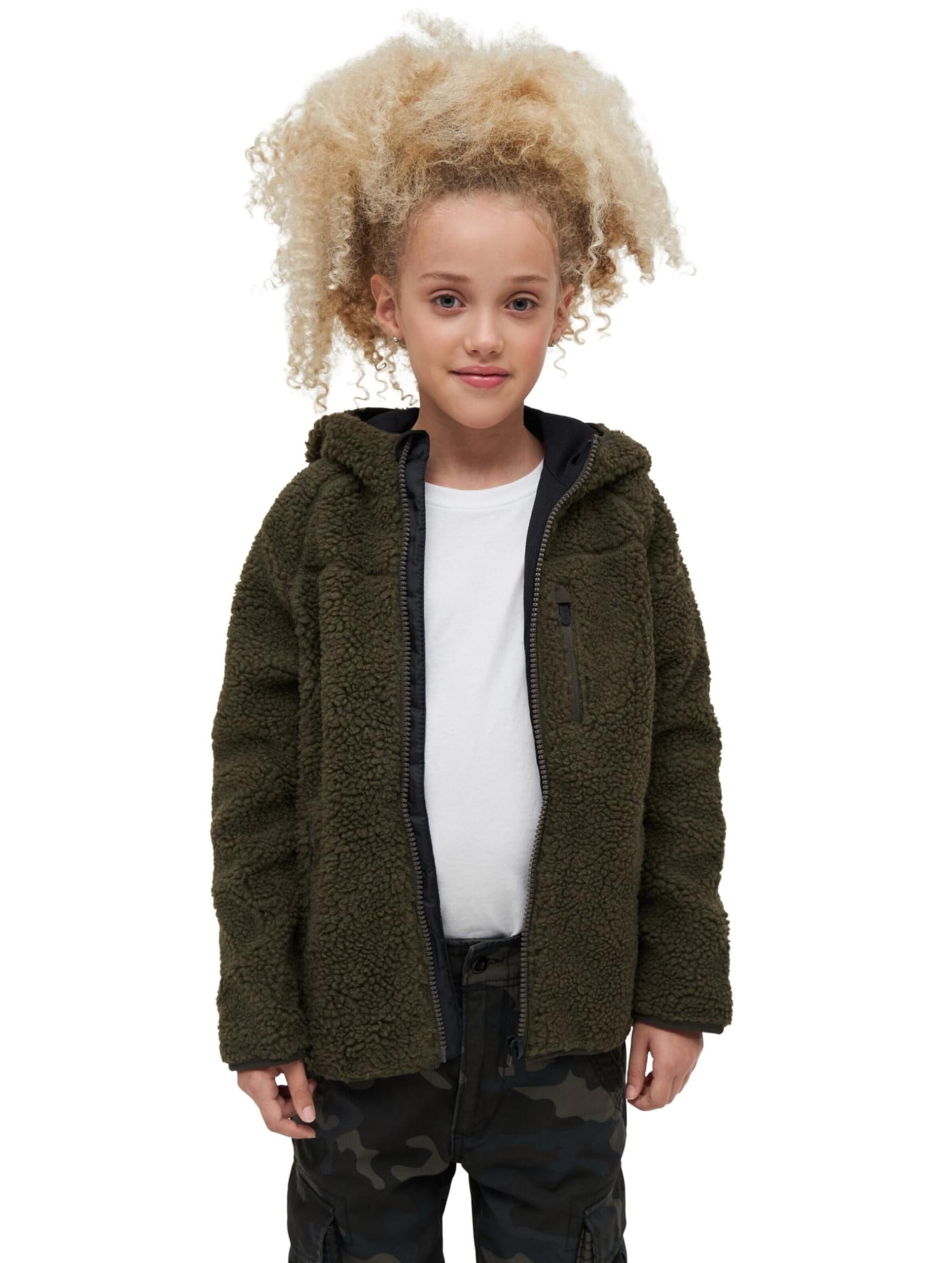 Brandit Kids Teddyfleece Jacket Hooded, color: olive, size: L 146
