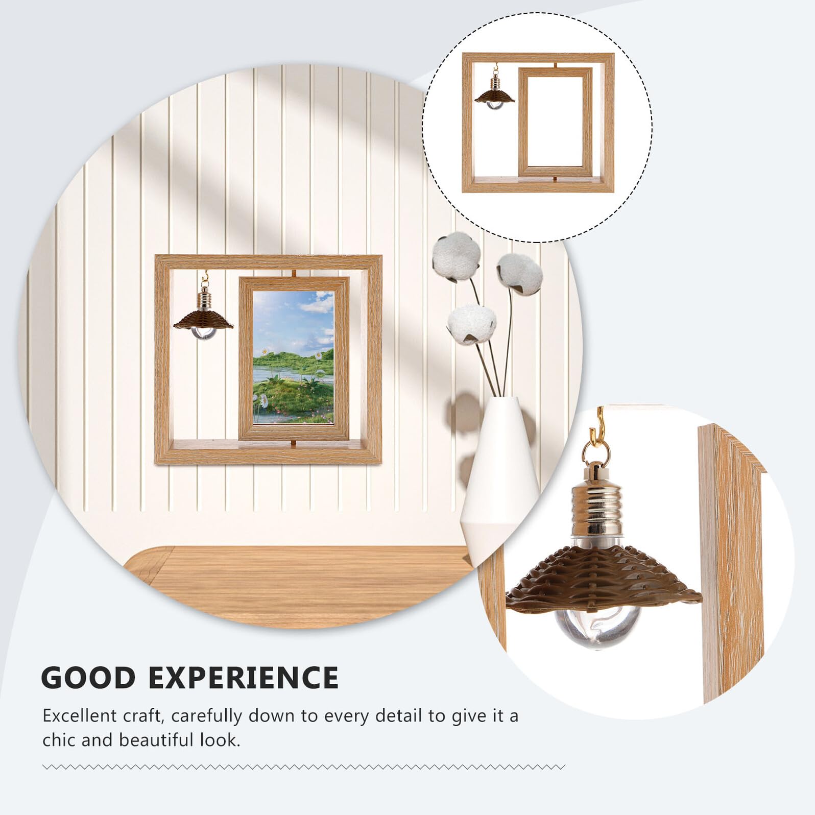 VANZACK Marco de Fotos Giratorio de Doble Cara de Madera 15x15 Cm Luz LED para Escritorio, Adorno Decorativo Creativo para Hogar y Oficina, Marco Soporte para Fotos 6 Pulgadas