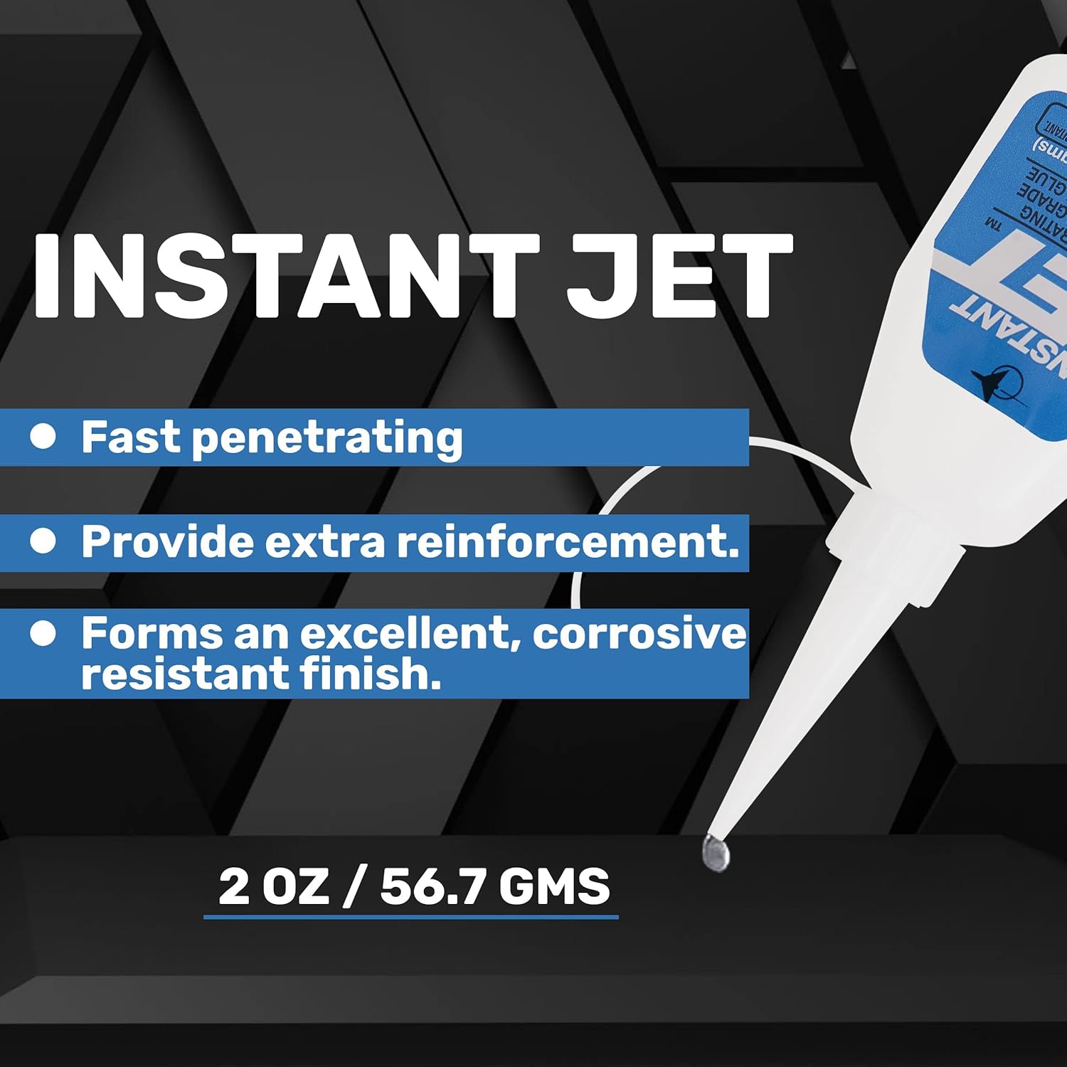 Instant Jet Glue - Long Lasting CA Glue - Fast Action Multipurpose - Penetrates Porous Materials and Increases Impact Resistance - 2 oz (Pack of 12)