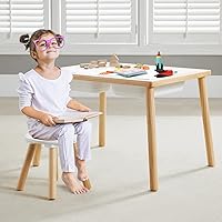 Vista 16 de Beright Taburete de madera para niños, taburete para niños, mesa sensorial perfecta a juego, taburete resistente de 9 pulgadas con cuatro patas