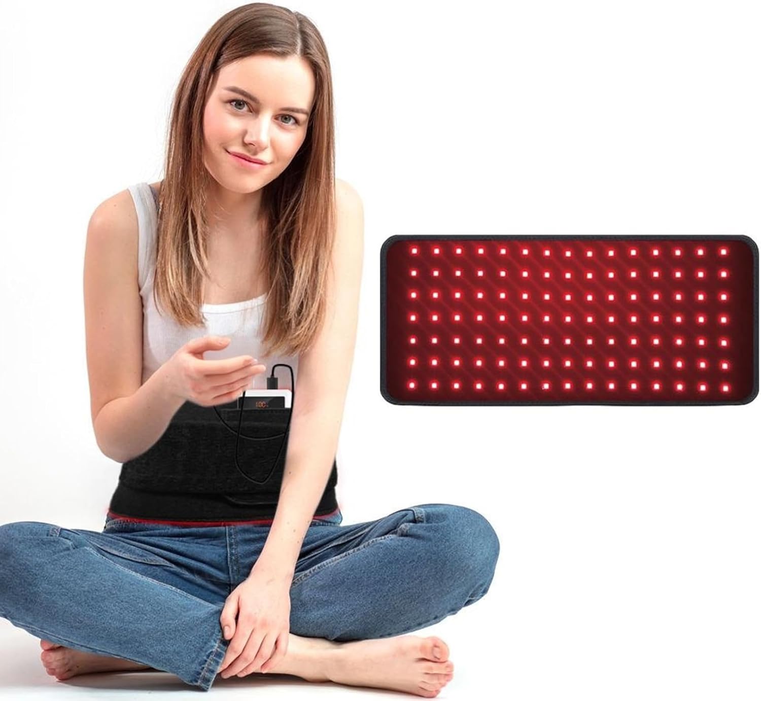 GLITCHCORE Red Light Therapy Belt for Body, 660nm & 850nm Near Infrared Light Therapy Device, Wearable Heating Pad Wrap with Timer for Back, Waist, Shoulder, & Muscle Recovery (Corded)