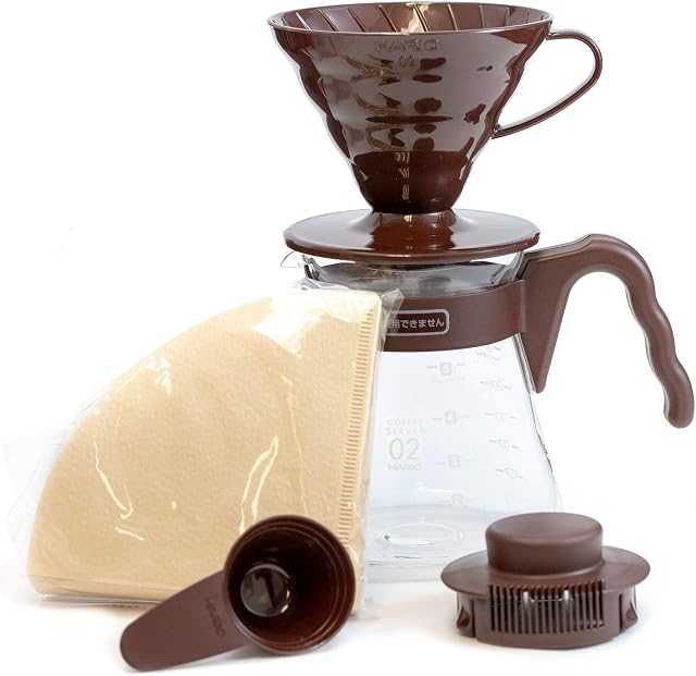Hario CD Set V60 Pour Over Kit Brown-drip + Server + Filters, Plastic