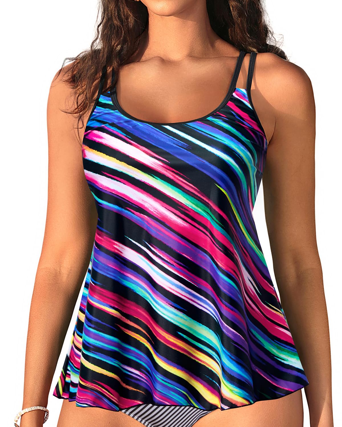 Womens Flowy Tankini Tops Only - Modest Bathing Suit Swim Tops No Bottom