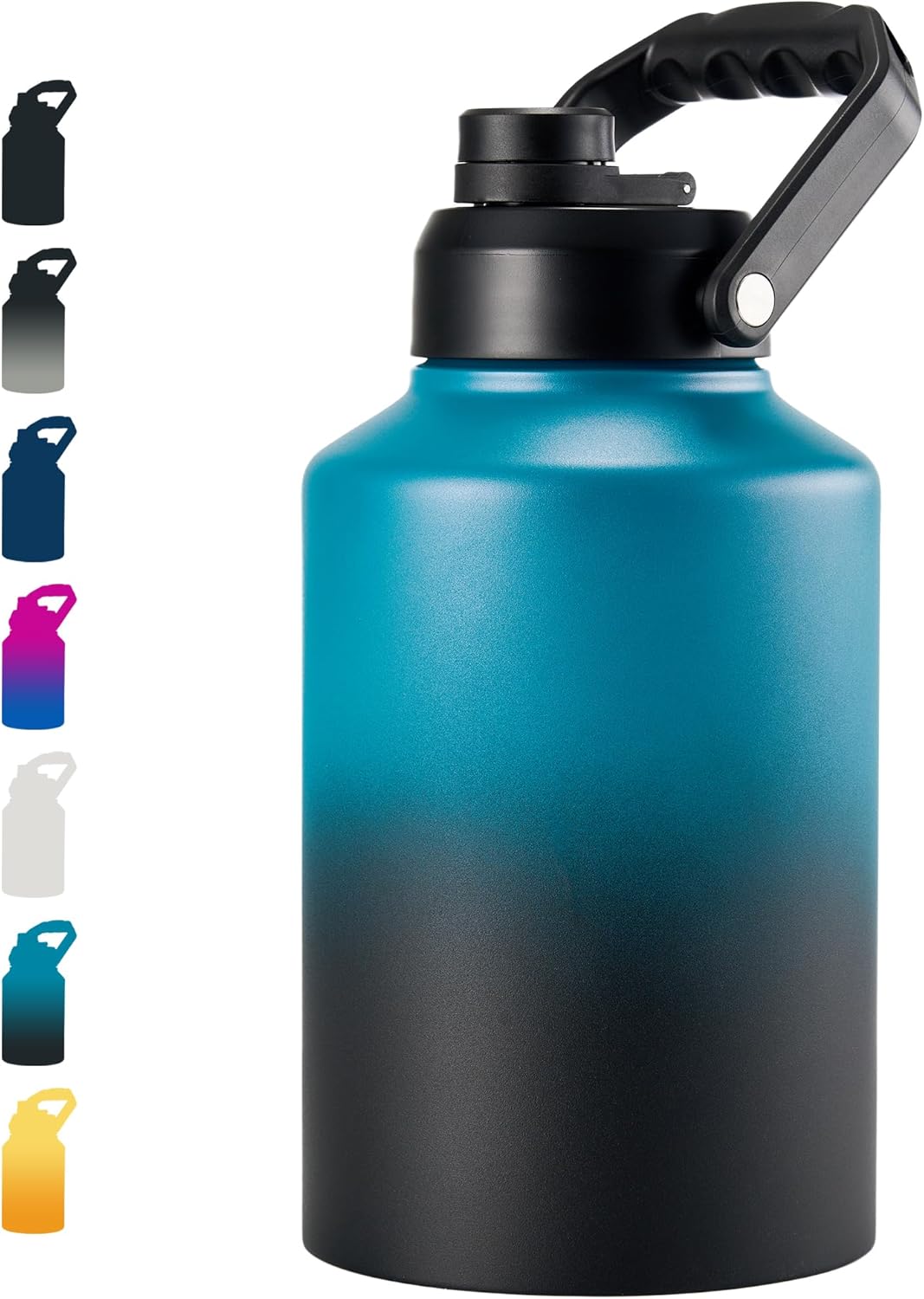 Insulated Gallon Jug, Large 128oz Stainless Steel Insulated Water Bottles with Handle, Leak proof, Double-Wall Vacuum Insulation for Construction Sites, Camping and Hiking, Blue&Black