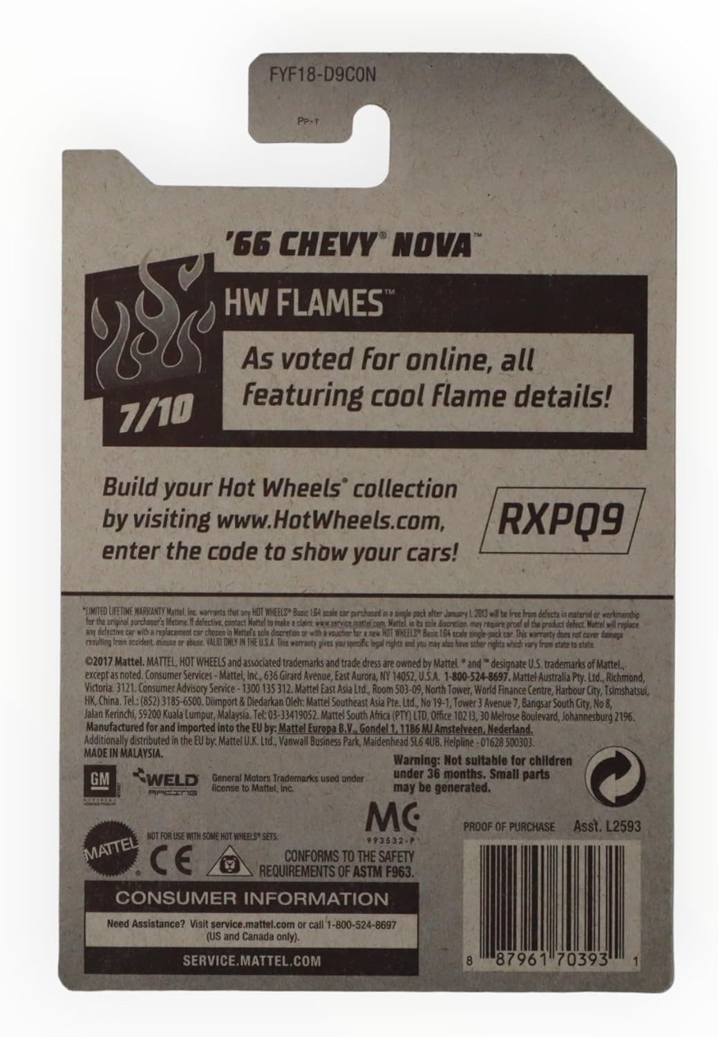 Hot Wheels 2019 Hw Flames - '66 Chevy Nova, Black 143/250