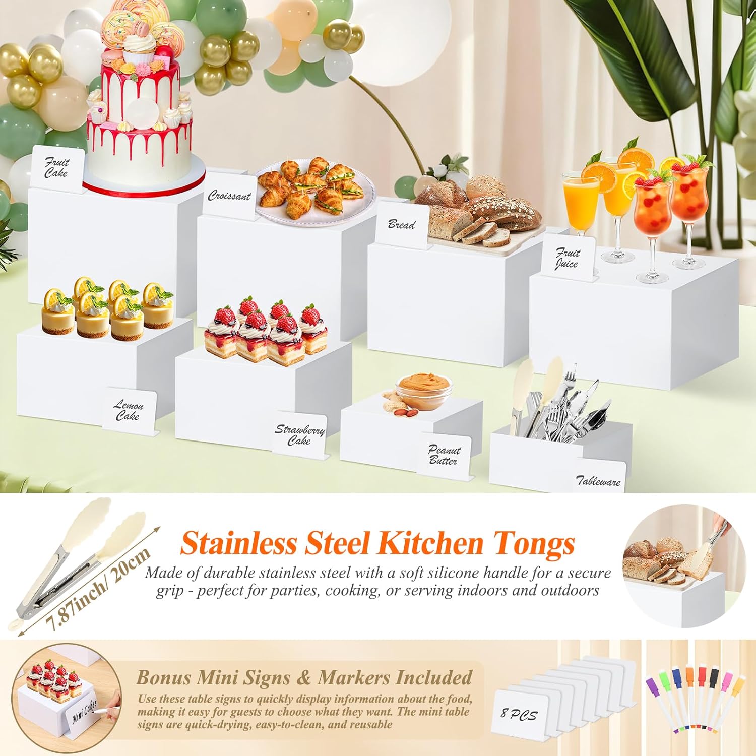 ホワイトアクリルビュッフェライザー8個 アクリルメーカーペンとミニサイン付き