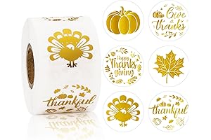 600Pcs Fall Thanksgiving Clear Stickers 6 Styles Foil Gold Round Label Stickers...