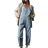Women’s Denim Overalls Wide Leg Cargo Jumpsuit Loose Fit Bib Jean Overalls Cargo Pockets Adjustable Strap Baggy Romper