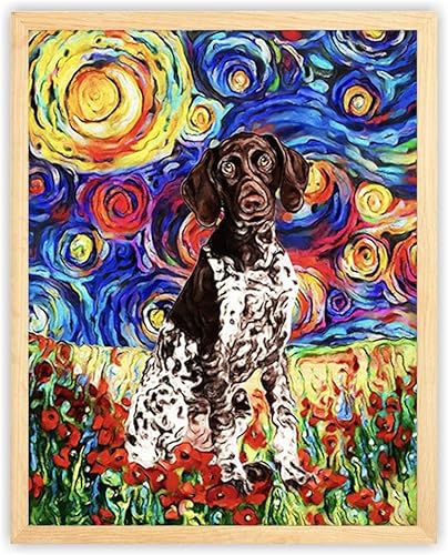 Bestbuddy Pet Póster de 8 x 10 pulgadas sin marco estilo de noche estrellada alemán de pelo corto para perro, animales, amante de la familia, paz,