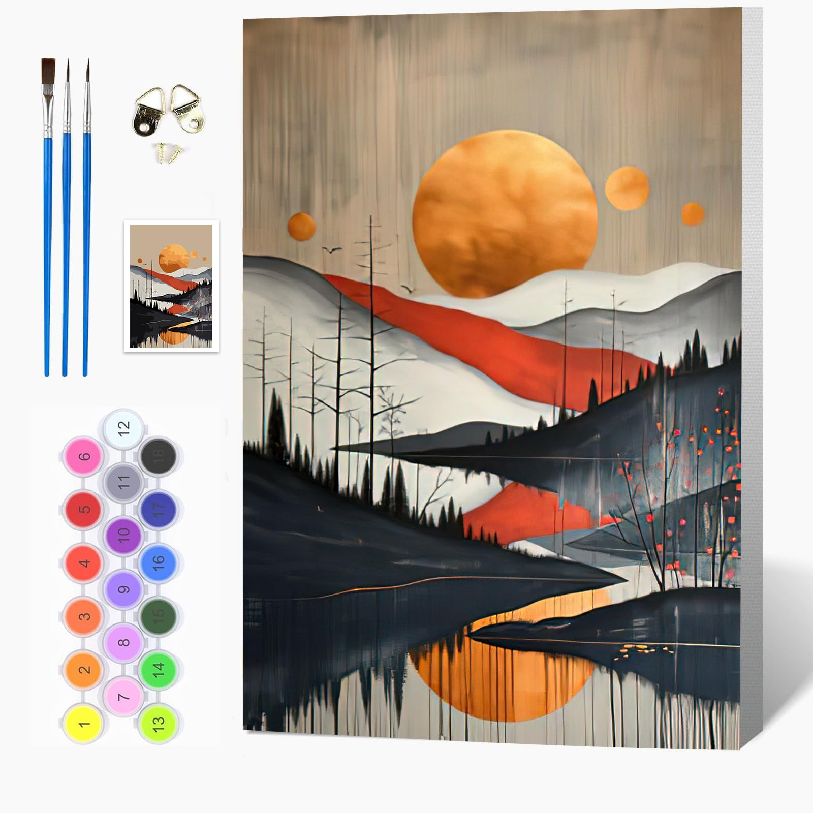 Auremi DIY Mountain Paint by Numbers for Adults Kids-Landscape Canvas Oil Painting Kit for Adults,Craft Art Painting with Wooden Frame Kit Acrylic Pigment Drawing Paintwork for Gift Home 20x30cm
