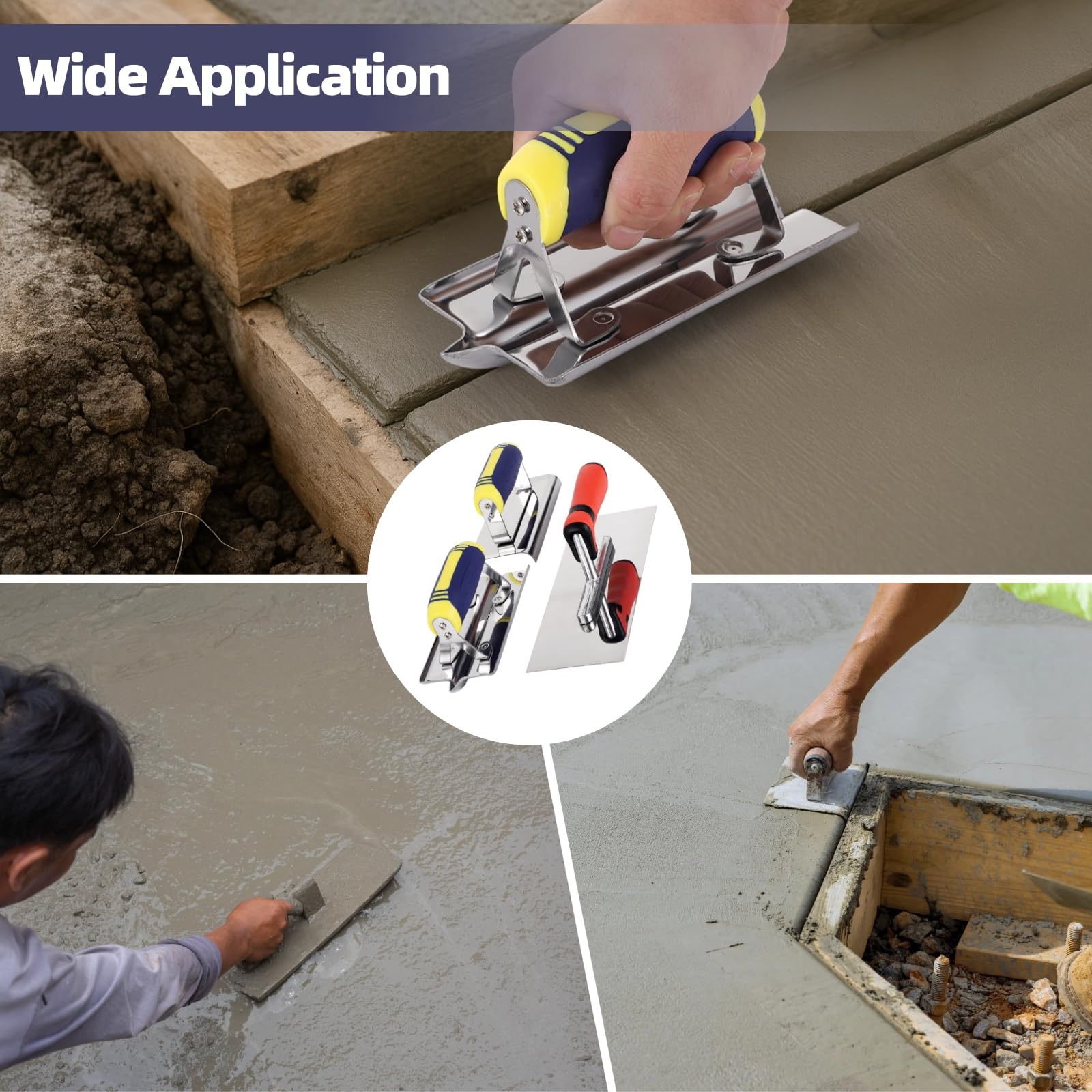 3 Stück Betonkellen Zementmörtel Gips für Geeignet, Betonfugenfräse, Betonschneider, Flachkelle, Edelstahl, rutschfester ergonomischer Griff, Mauerwerk-Veredelungsarbeiten