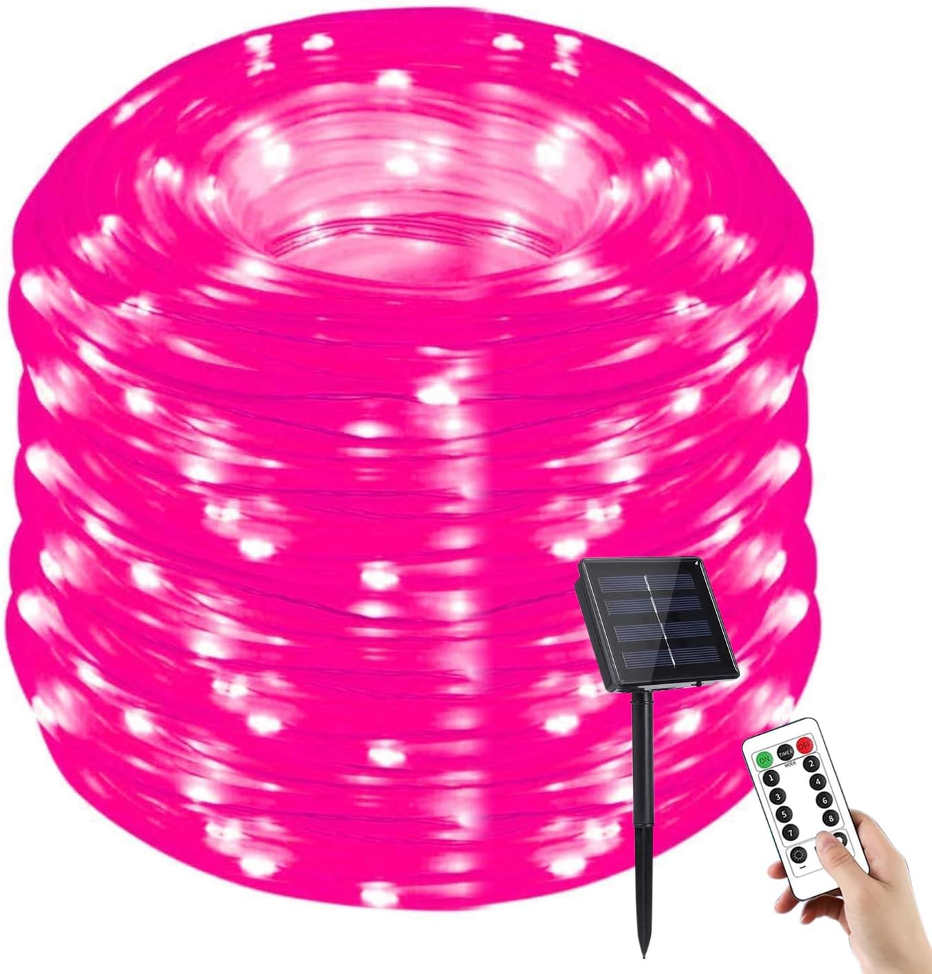 Solar Rope Lights, 500 LEDs 170ft Waterproof Solar Rope Lights with Copper Wire, Patio, Path, Tree, Holiday and Party Decorative (Pink)