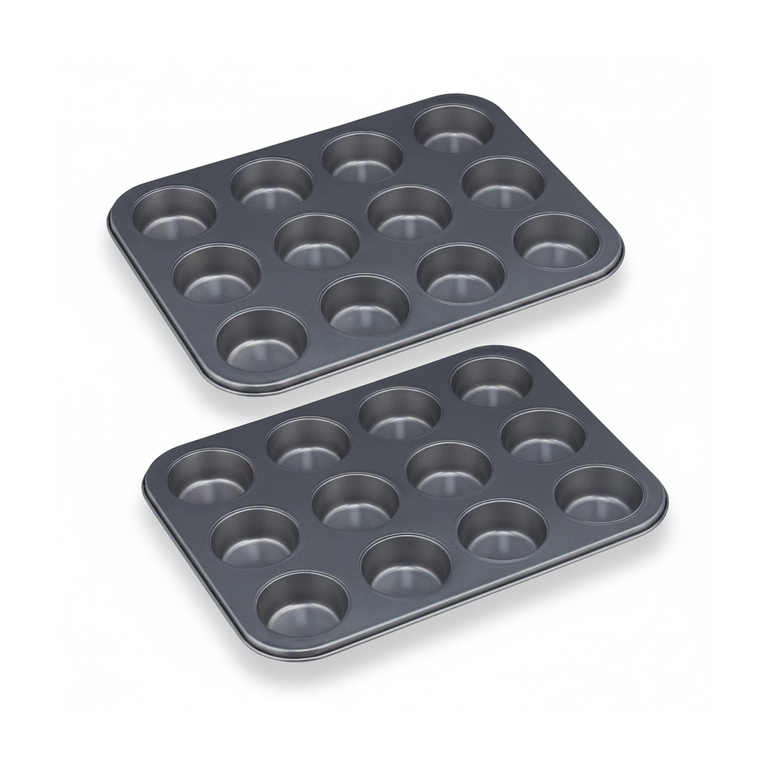 Relaxdays 8 Moldes Magdalenas, Bandejas para 12 Muffins y Cupcakes, Antiadherentes, Acero al Carbono, 6,5cm Ø, Gris