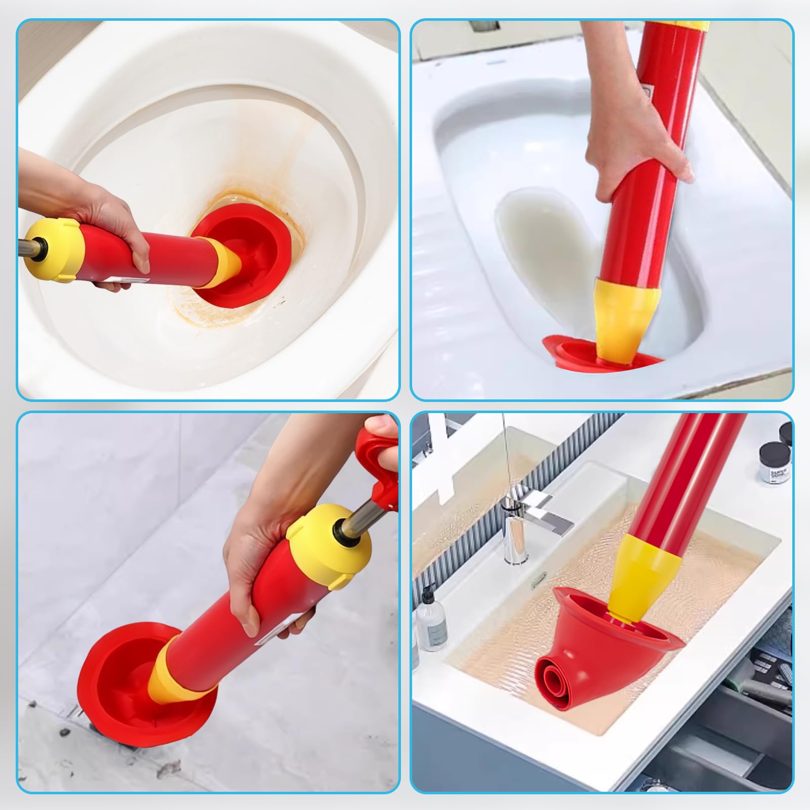 Stantuffo per WC Rosso Sturalavandino a Pompa Drain | Dispositivo Rimozione intasamenti Pompa Carichi Pressione, Tubi Aria Compressa Pressione, Vasca Bagno, Cucina