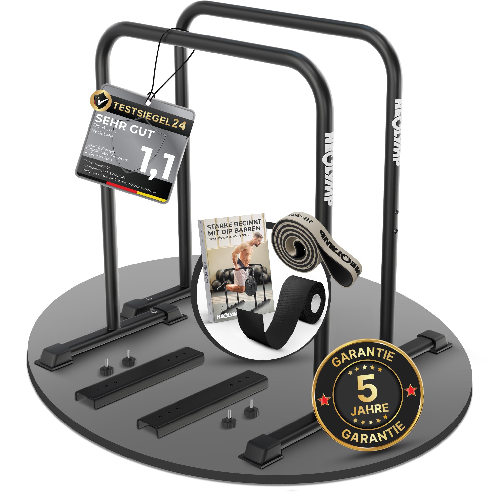 NEOLYMP Dip Barren Calisthenics Equipment – 400 kg belastbare Dip Station mit E-Book - verstellbare Breite – 90 cm Höhe mit rutschfesten Füßen – rostfreie Dip Stange Fitnessgeräte für Zuhause