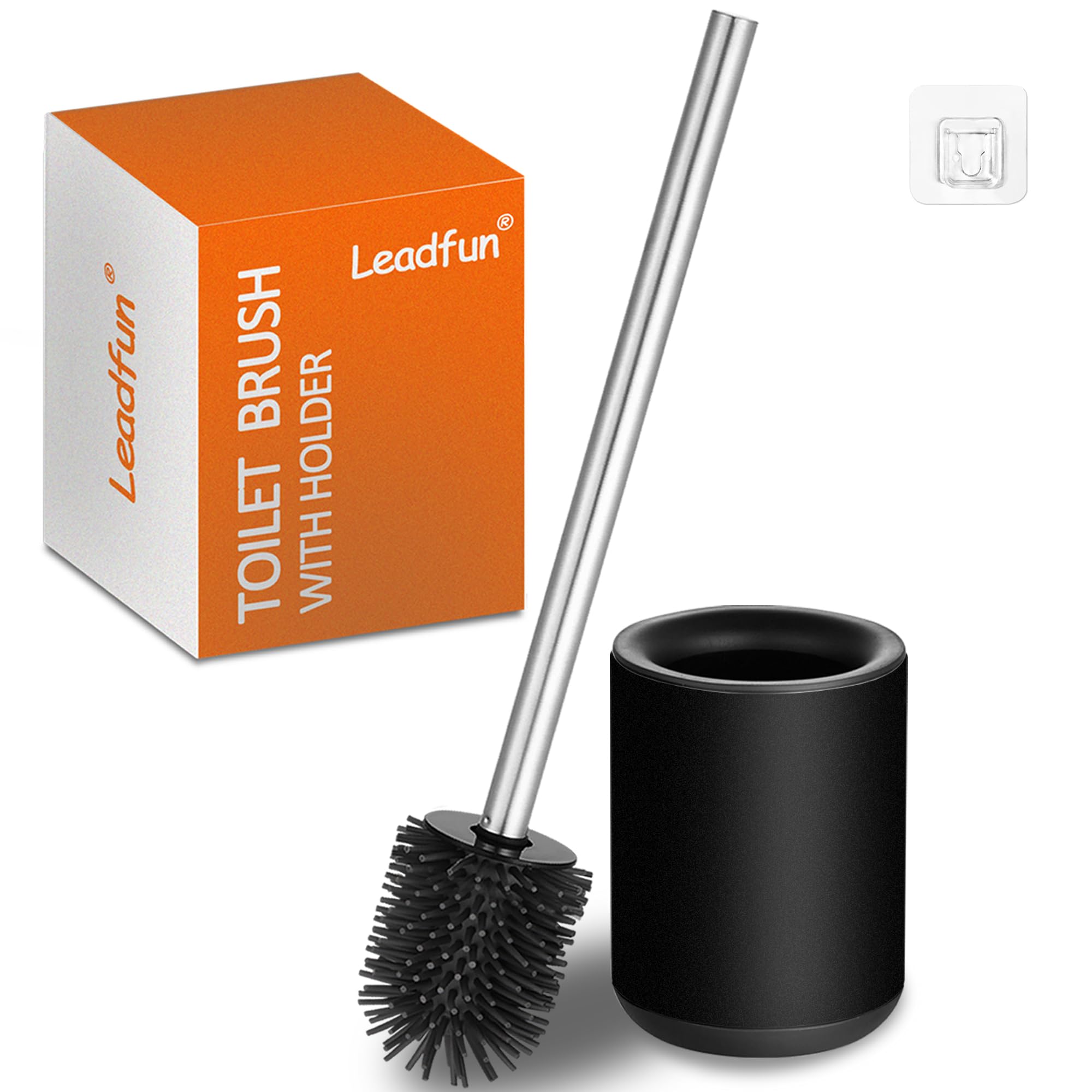 Leadfun Escobillas de Baño Silicona, Escobilla WC Silicona con Secado Rápido, Fabricada en Acero Inoxidable (Negro)