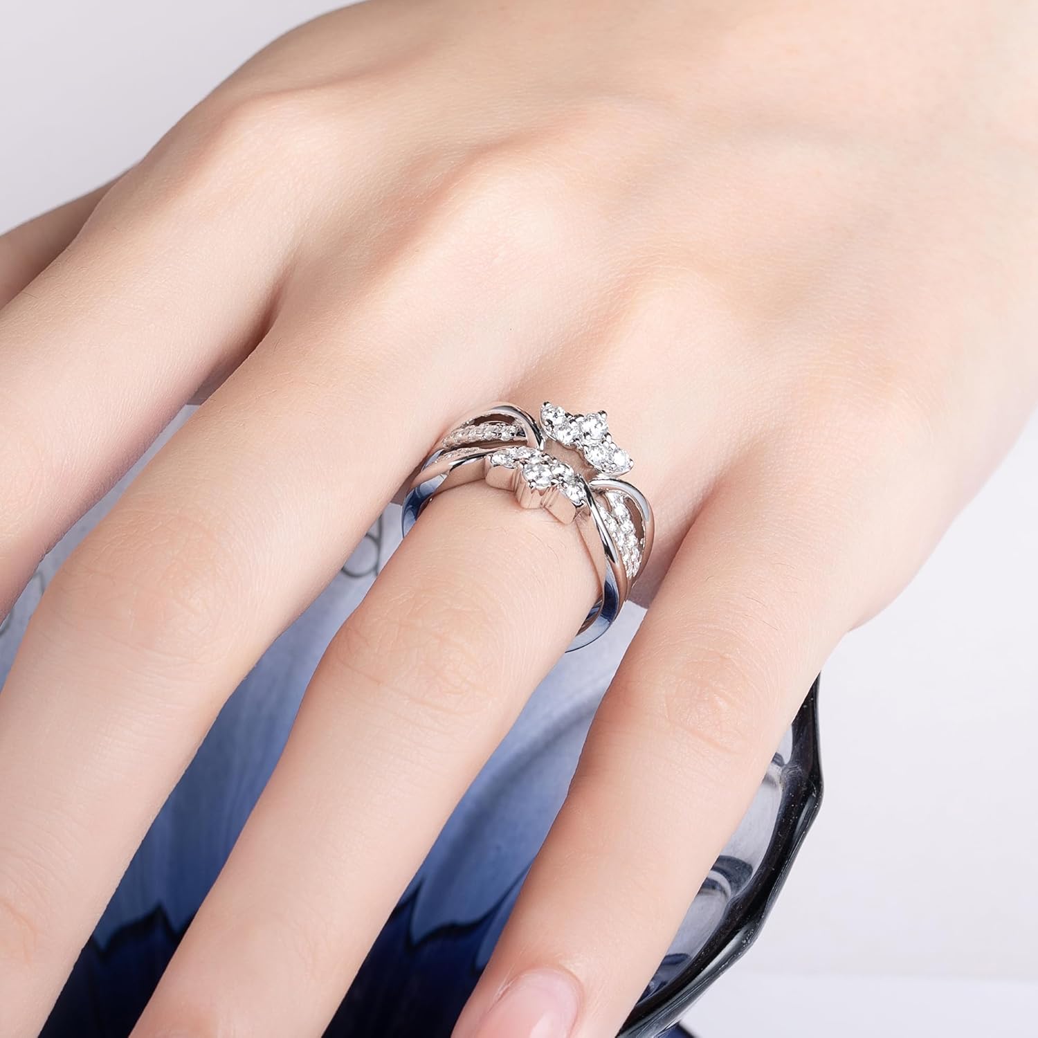 CannyCat Vine Moissanite Ring Enhancers 2 pieces Wrap Guard for Moissanite Engagement Anniversary Ring Platinum-Plated Silver Curved Eternity Wedding Bands for Women Stacking Rings - Image 5