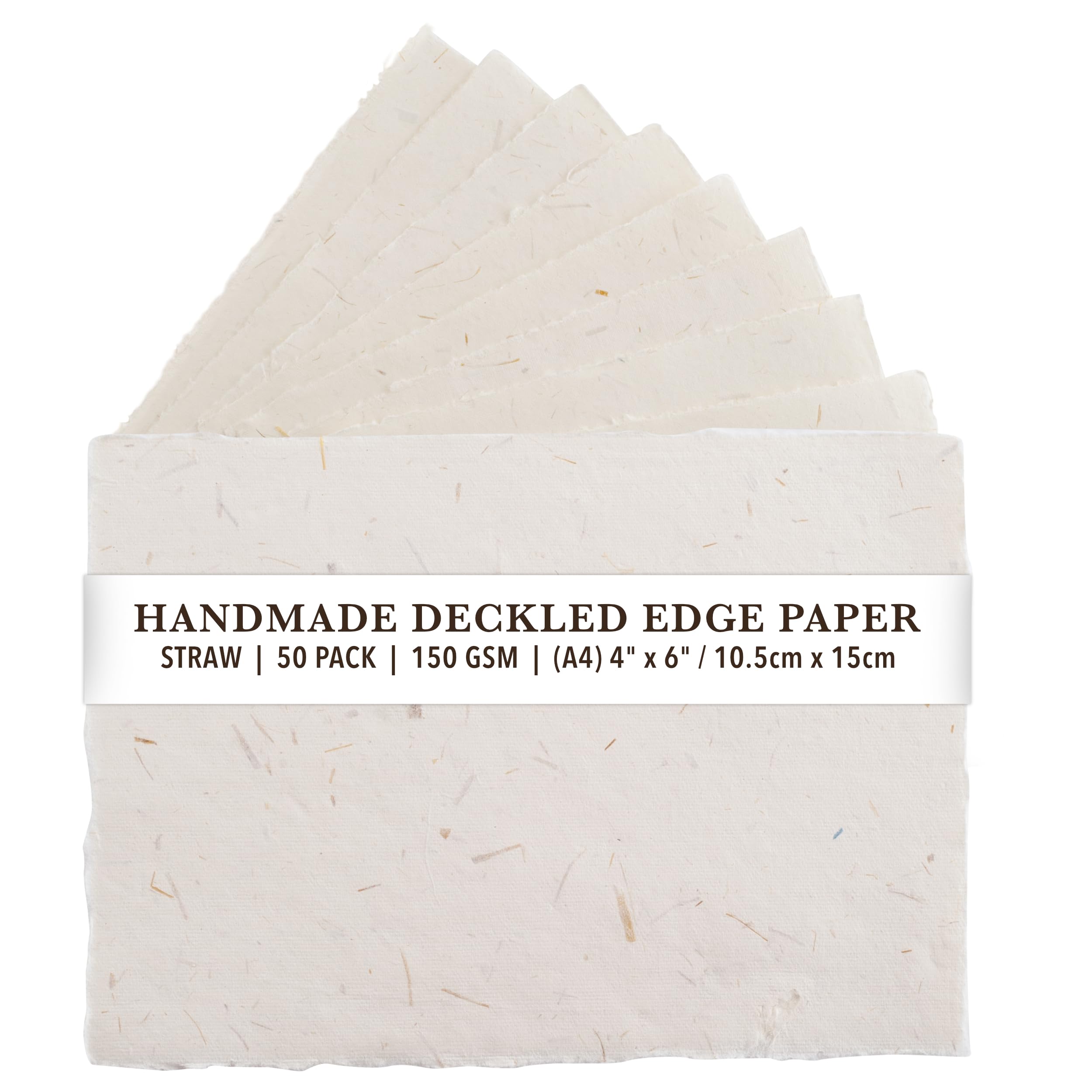Wanderings Handmade Straw Deckle Edge Blank Paper, 11x16 cm, Pack of 50, Watercolour/Mixed Media Paper