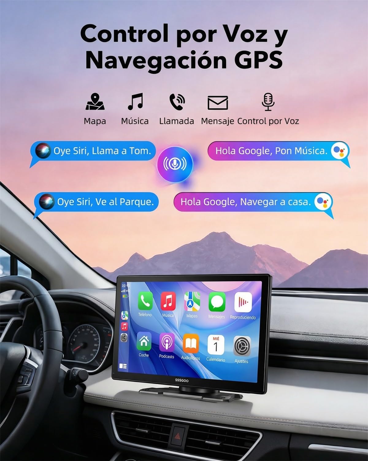 ESSGOO Pantalla Carplay Coche con Cámara Retrovisora,9 Pulgadas Apple Car Play Android Auto Inalámbrico,Pantalla Táctil Portátil Radio Coche con Bluetooth,Airplay,Mirror Link,FM,AUX,Siri,Navegación
