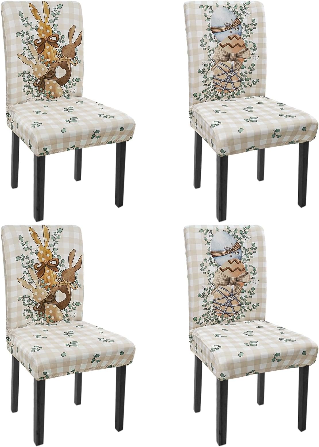 Easter Chair Covers Set of 4 Easter Eggs Peeps Bunny Spring Stretch Parsons Chair Slipcovers for Easters Dining Room Decor Chairs Seat Protectors (Easter Egg Bunny,4PCS)