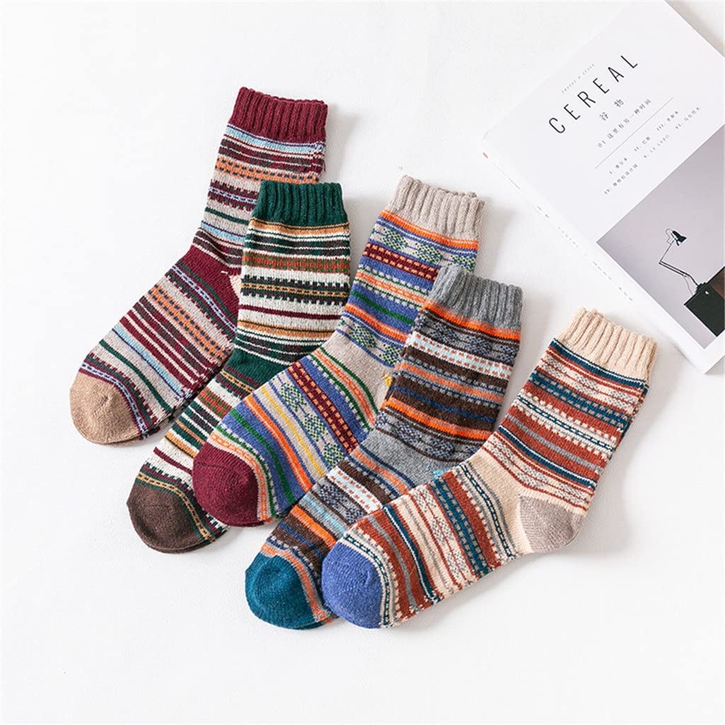 5 Pair/lot Męskie Skarpety Wełniane Stripe Casual Gruby Zimowe Ciepłe Skarpetki Mężczyzna (Kolor: 5 par Rozmiar: Jeden rozmiar) (Color : 5 Pairs, Size : One Size)