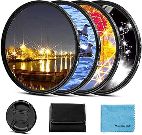 Miniatura 6 de Filtro de estrella de 2.165 in, 4 piezas de filtro de lente Starburst (4 puntos, 6 puntos, 8 puntos, 12 puntos) con tapa de lente central para Canon