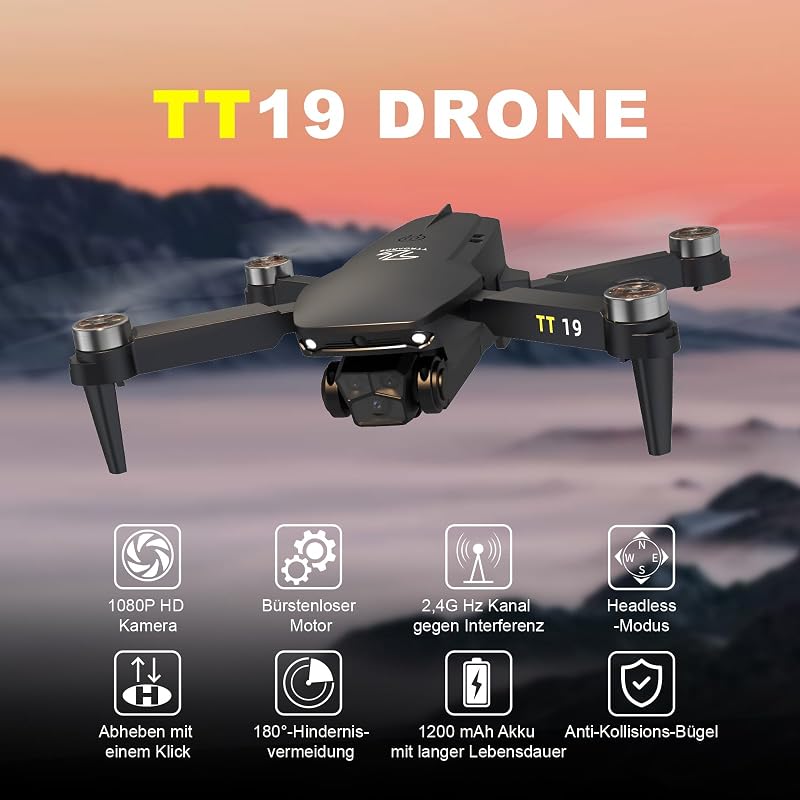 TTROARDS TT19 Mini Drón 1080p Kamerával - 180° Akadályérzékelés, 40 km/h Sebesség, 5G WiFi, Állítható Kamera, Összecsukható Quadkopter Kezdő