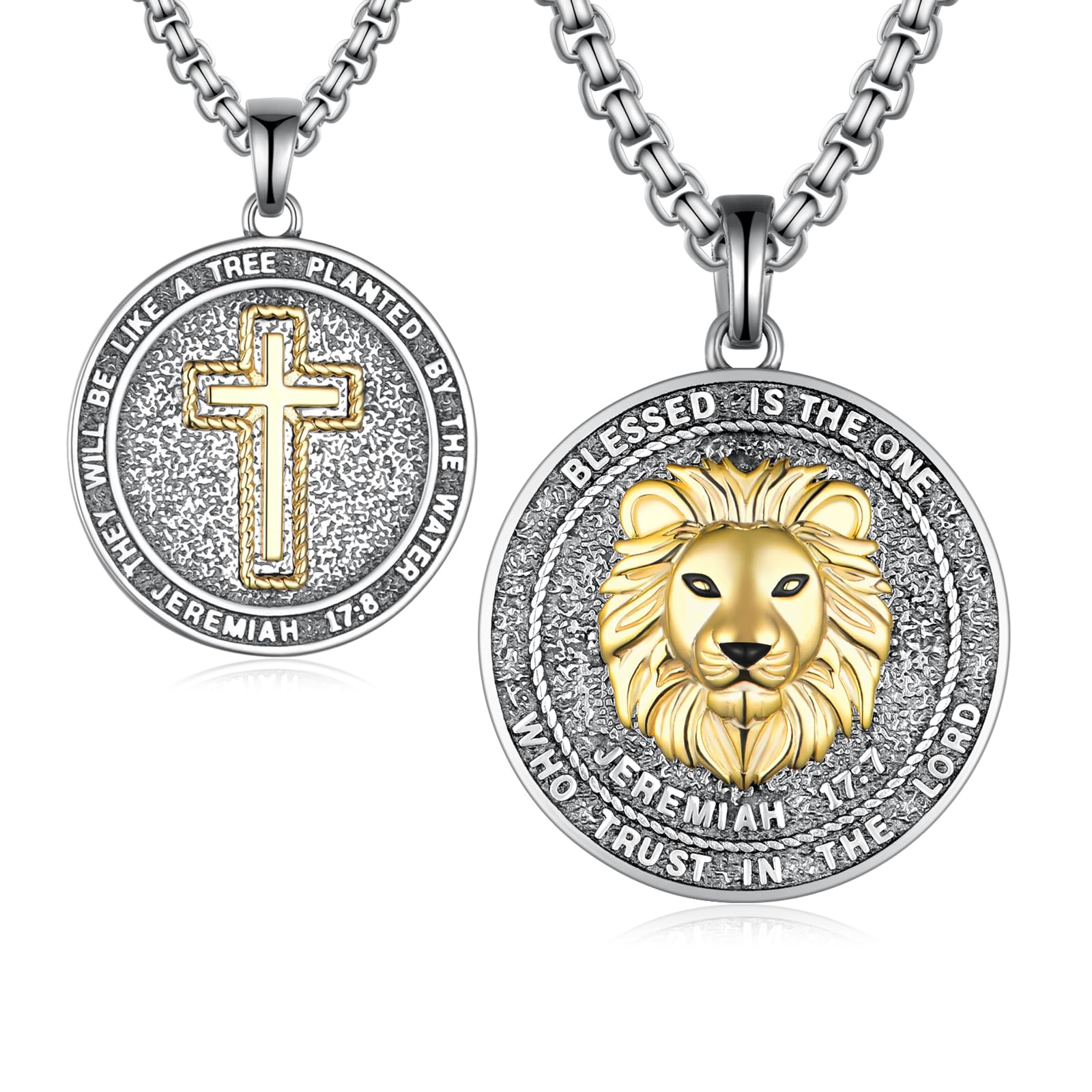 Zaruiqun Lion Necklace 925 Sterling Silver Lion Pendant Necklace Blessed is the One Who Trusts In the Lord Christian Faith Religious Jewelry Gifts for