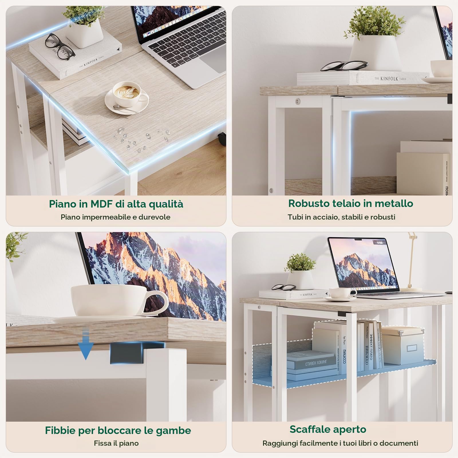 Dripex Piccola Scrivania pieghevole con Scaffale e rotelle 80 x 50 cm Acrivania Salvaspazio Tavolo per studio casa ufficio (Rovere)