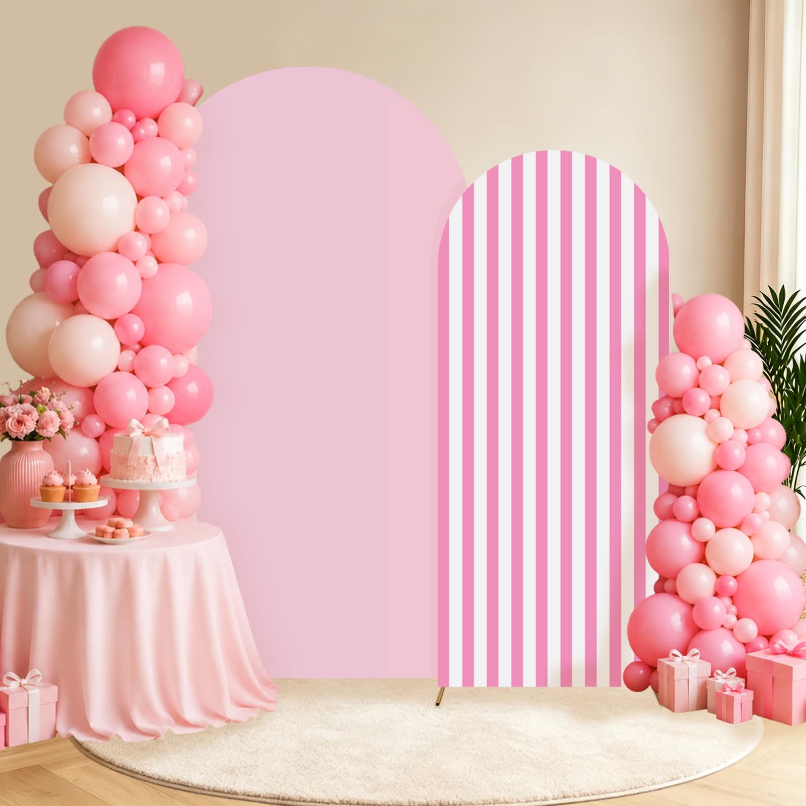 2 x rosa gestreifte Hintergrundabdeckungen, rosa Party-Dekorationen